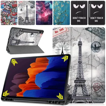 

Smart Cover for Samsung Galaxy Tab S7 Plus 12.4 2020 Funda T970 T975 Painted Floding Flip Stand Case Shell Coque with Pen Holder