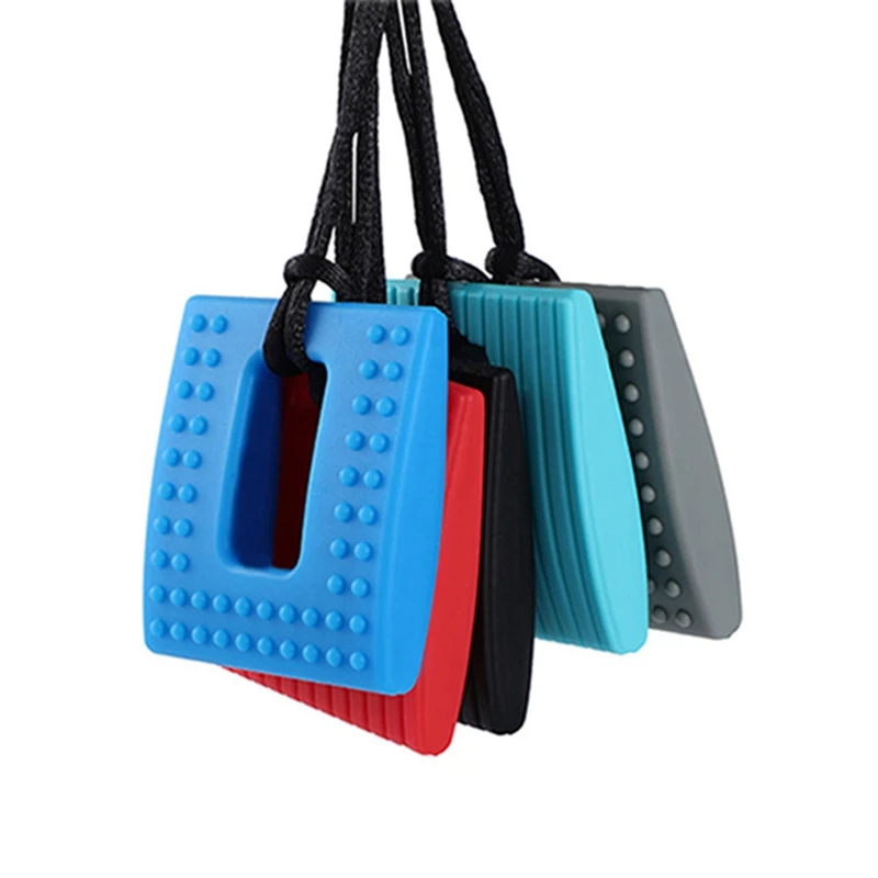Silicone Teether Chewelry Sensory Therapy Toys Baby Teething Pendant Square Textured Chew Necklace Autism ADHD Teeth Molar Rod | Мать и