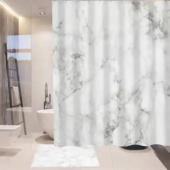 

New Modern Marble Shower Curtain set with Hooks Waterproof Bathroom Curtain 3D Home Decoration