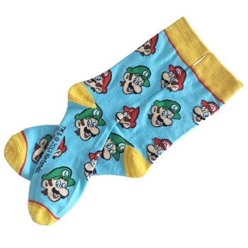 

10 pair Free shipping summer spring new men Cartoon Mario pattern Cotton couple Funny Casual sports Socks women Crew socks blue