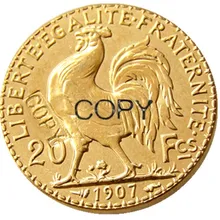 1907 Франция 20 Франк петух позолоченный Имитация монеты