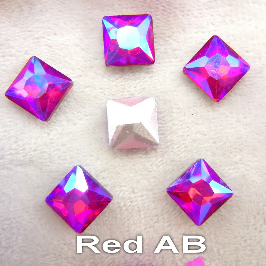 A17 Red AB Красивый стеклянный кристалл, 3 размера, прозрачный AB и Радужный цвет, точечная задняя часть, квадратная форма, клей, стразы, бусины, аппликация, nailart, сделай сам, отделка - Цвет: A17 Red AB
