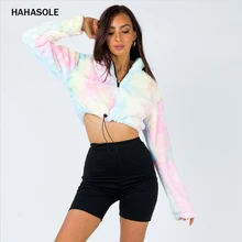 HAHASOLE женский короткий топ с длинными рукавами галстук-краситель куртка для бега Спортивная одежда для йоги куртка фитнес тренажерный зал Йога топы Спортивные SWA18298-2