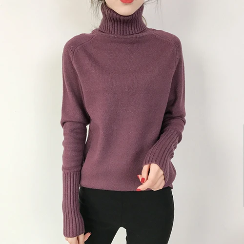 Женский свитер, Осень-зима, модный Повседневный пуловер с высоким воротом, женский кашемировый вязаный свитер, женский свитер - Цвет: purple