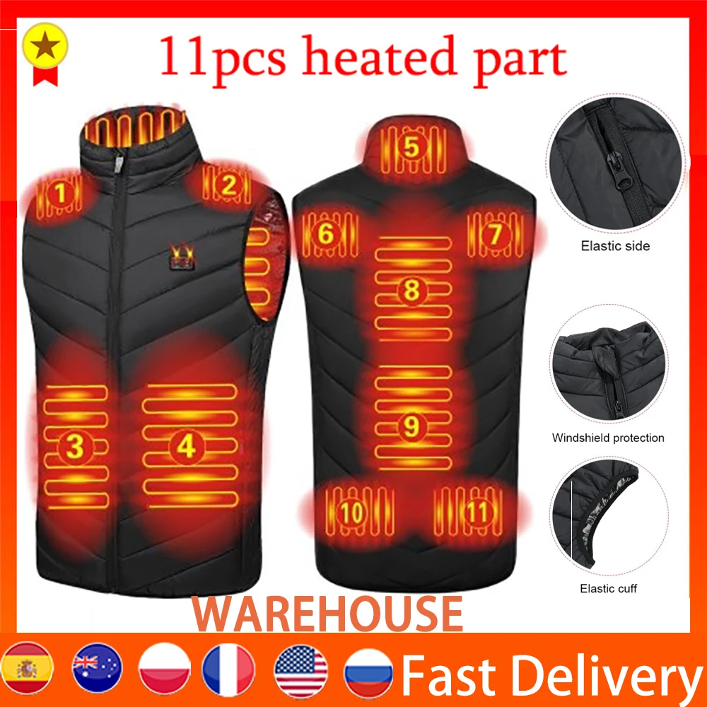 11 Heated Vest Jacket Fashion Men Coat Intelligent USB Electric Heating Thermal Warm Clothes Winter Plus M-5XL size |