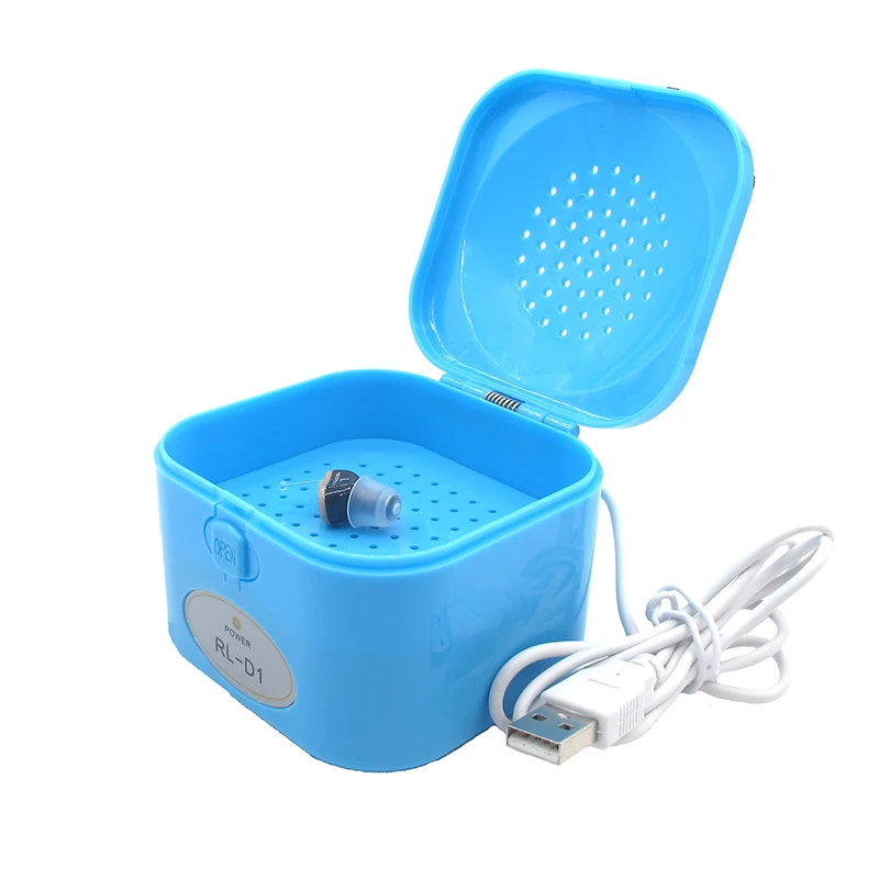 USB Hearing Aid Electrical Dehumidifier Blue Hearing Aid Dryer Convenient Hearing Aid Dry Case