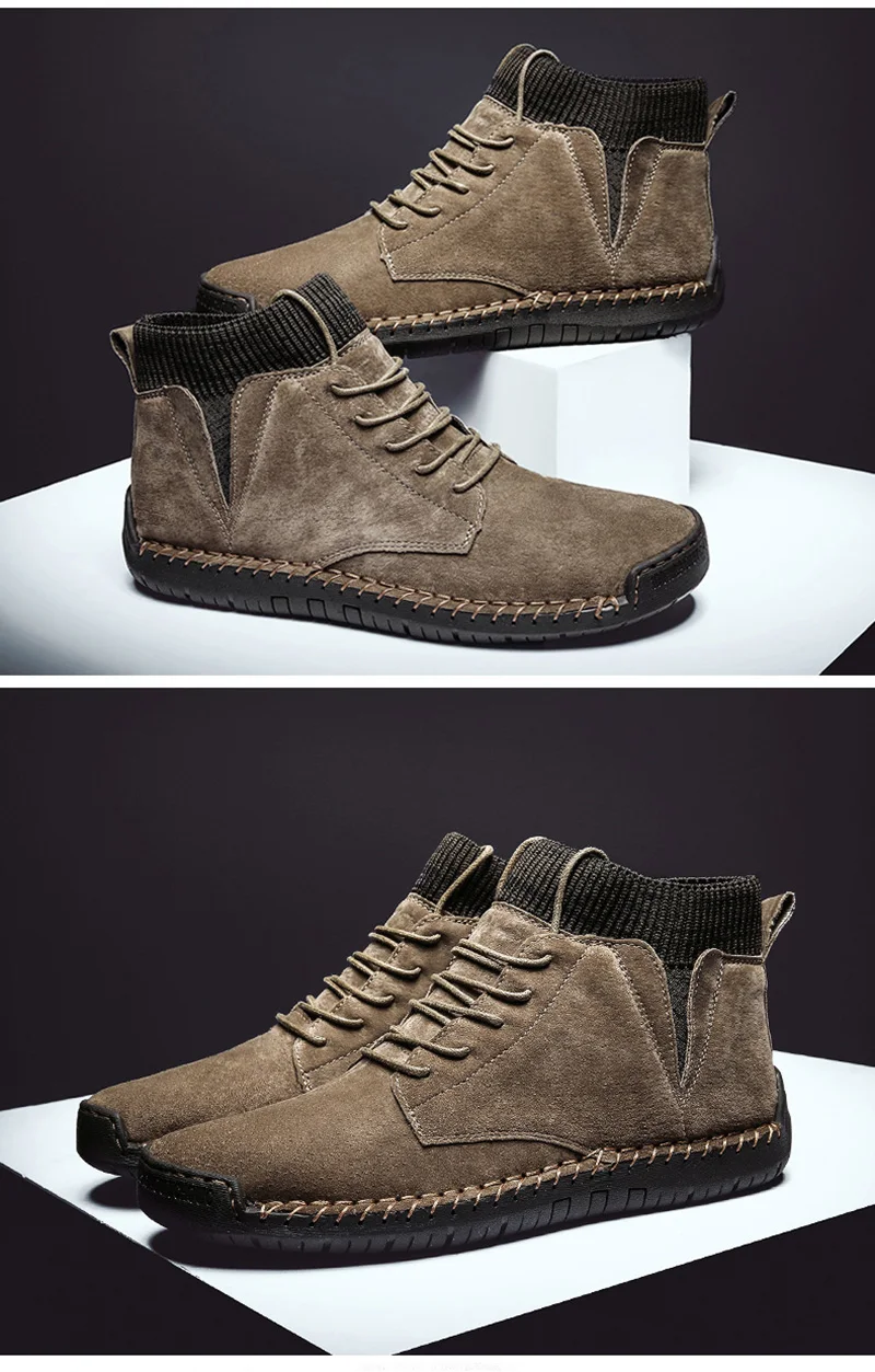 Зимняя обувь из натуральной кожи мужские замшевые ботинки теплые плюшевые зимние мужские зимние ботинки мужские модные брендовые ботильоны KA1719