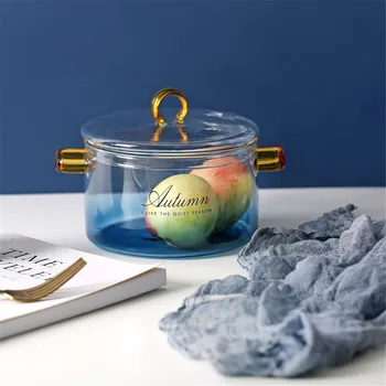 

Nordic Instant Noodle Bowl Gradient Transparent Glass Binaural Bowl with Lid Creative Vegetable Salad Bowl Fruit Dessert Pot