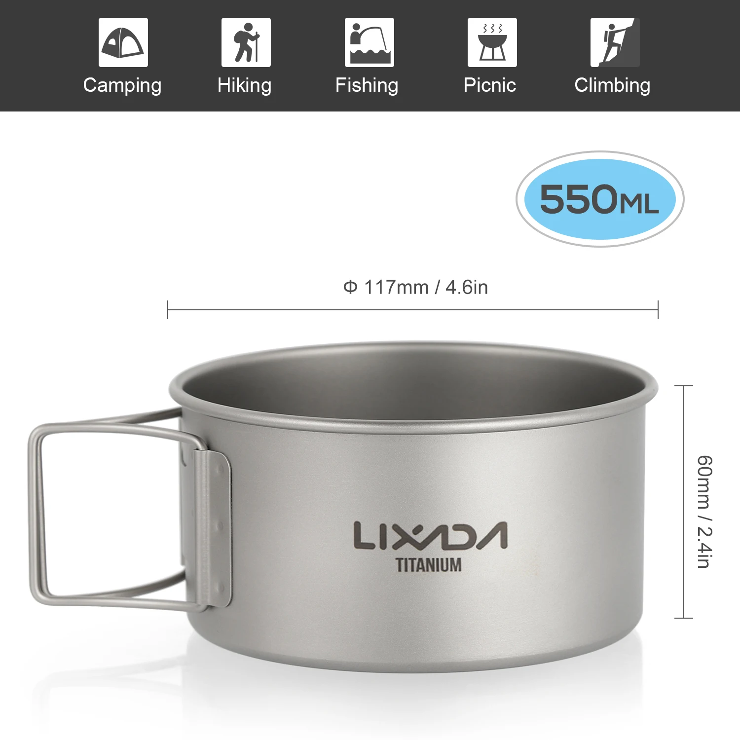 Lixada Ultralight Titanium Bowl with Folding Handles Dinner Food Container for Outdoor Hiking Camping Cookware 450ml+550ml camping cookware titanium tableware portable food container