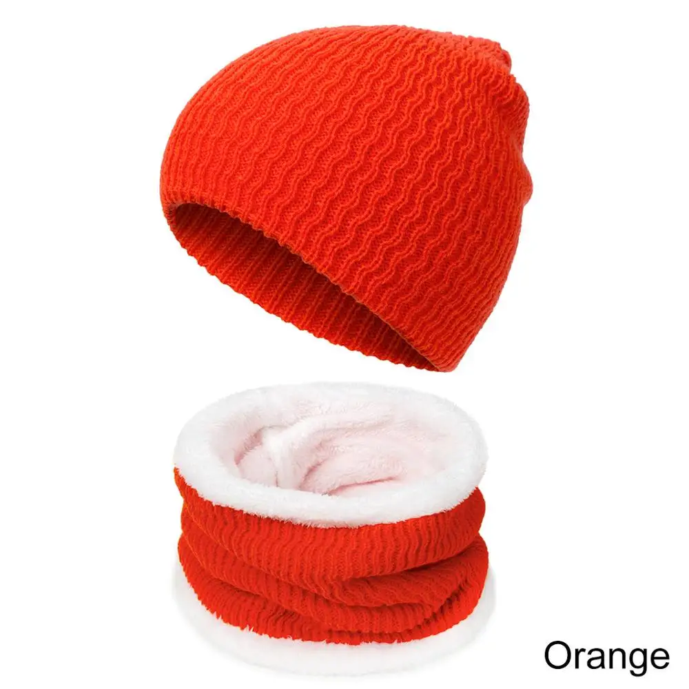 Новинка, женская зимняя шапка, шарф, костюм, вязаная теплая шапка бини, шапка для женщин, сплошной цвет, уплотненный плюс бархатный шарф, зимний теплый костюм - Цвет: orange