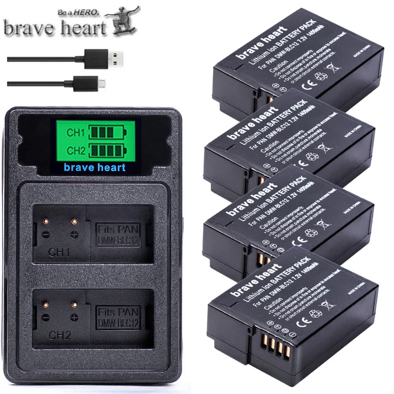 charger and 4battery Батарея DMW-BLC12 BLC12E BLC12PP DMW BLC12 батареи+ двойное зарядное устройство для Panasonic Lumix FZ1000, FZ200, FZ300, G5, G6, G7, GH2, DMC-GX8 - Цвет: charger and 4battery