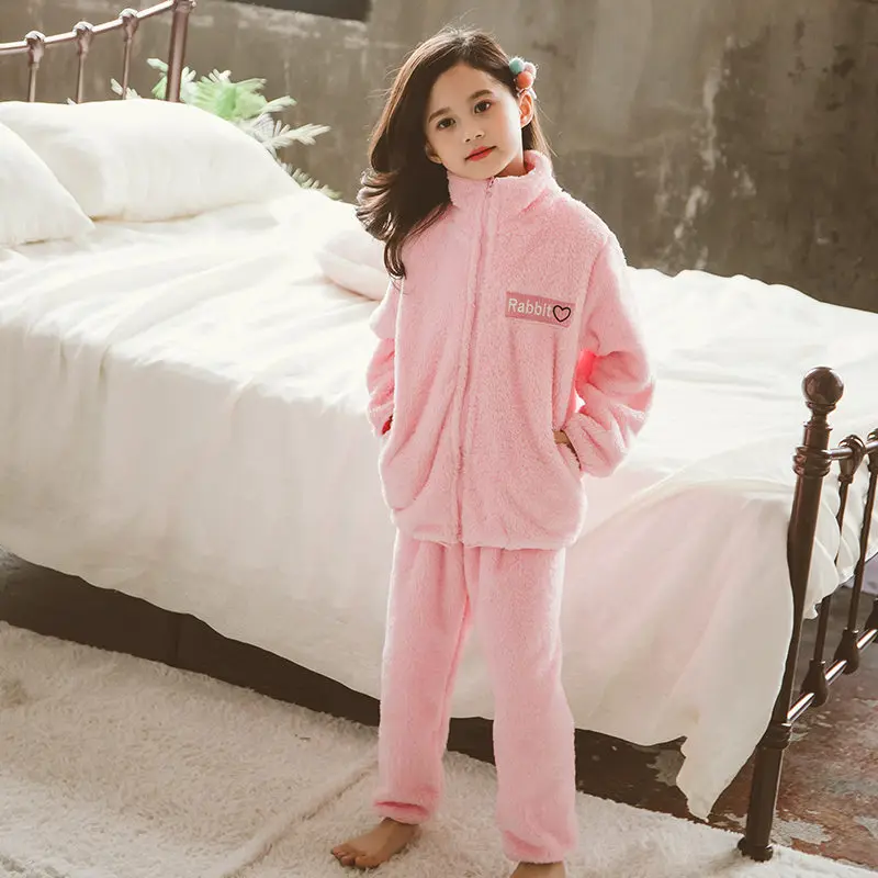 

Princess Winter Warm Pajamas Set For Girls Pink Purple Pajamas Set Teenager Thick Fleece Pyjamas Kids Flannel Sleepwear Set 4-13