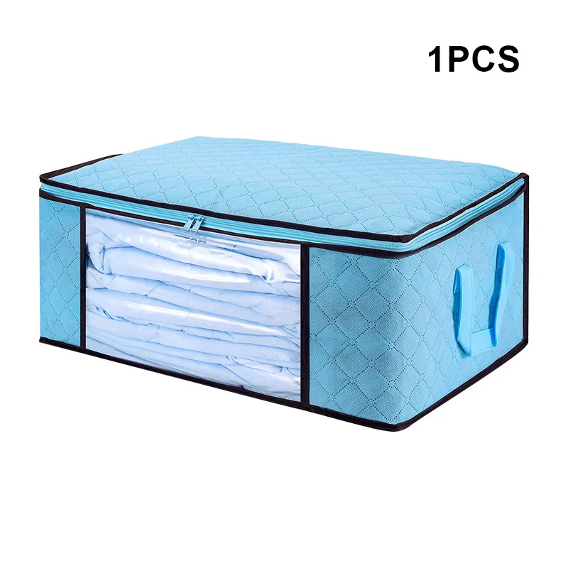 blue 1pcs Большая складная сумка-Хранилище прозрачные оконные ручки застежка-молния для шкафа одеяла одежда 2019ing - Цвет: blue 1pcs