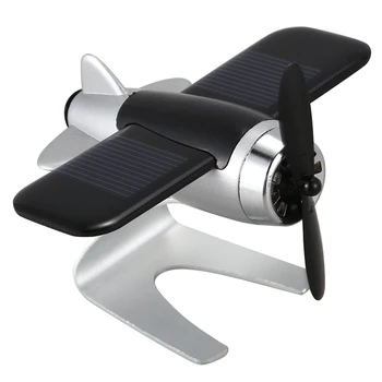 

Airplane Model Non-Slip Solar Energy Rotate Aircraft Dashboard Car Dec PIC(Grey Silver)