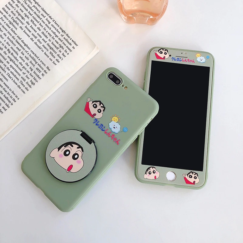 Для iphone 11promax Chibi Maruko-chan чехол+ стеклянная пленка для экрана для iphone XS max XR X 7 8 7plus 6S 6SP 11pro зеркальная крышка - Цвет: Синий