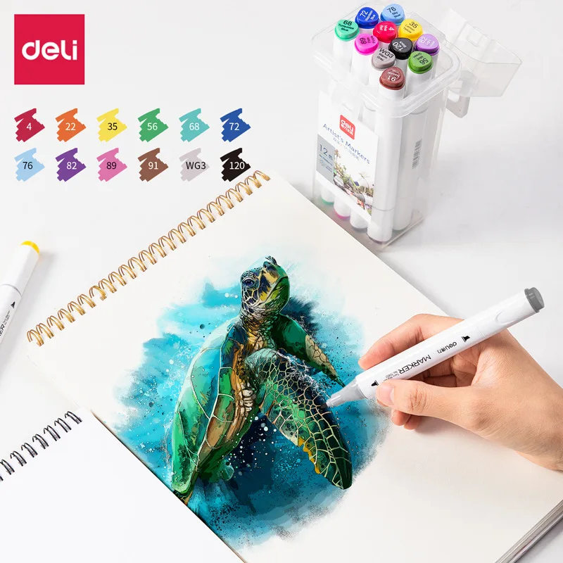 

Deli Marker Package Students Painted Hand-Painted Anime Architecture Advertisement Color Design Double Headed Threaded Marking P