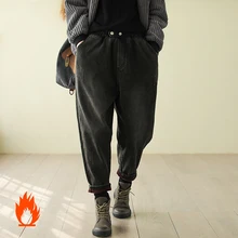 Женские джинсовые штаны-шаровары, джинсовые штаны, большие свободные Ретро Винтажные модные повседневные флисовые плотные штаны для осени и зимы AZ48192720