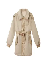  2020 winter new woolen women's coat loose long-sleeved lace-up waist stitching fashion warm all-match coat 