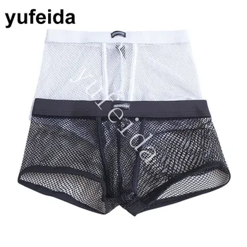 

YUFEIDA 2PCS/Lot Sexy Mens Underwear Boxers Mesh See Through Sissy Panties Boxer Shorts Trunks Sexy Underpants Male Beachwear
