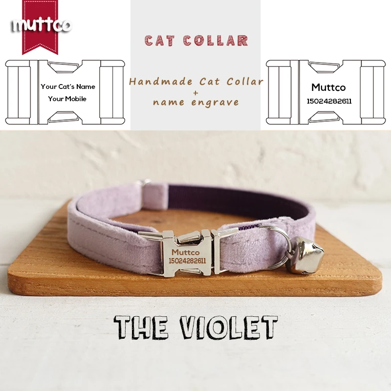 

MUTTCO Retailing personalized engraved metal buckle cat collar THE VIOLET self-design adjustable cat collar 2 sizes UCC082