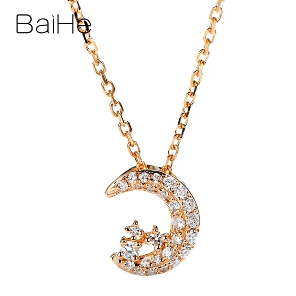 Rose Gold BAIHE Solid 18K белое золото Сертифицированный 0.15ct круглый натуральные Алмазы обручальные модные ювелирные изделия Подарочные ожерелья - Цвет камня: Rose Gold
