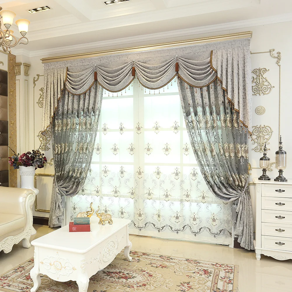 

Custom Hollow Embroidery Shade Curtain Left and Right Biparting Open Ceiling Curtians for Living Room Bedroom