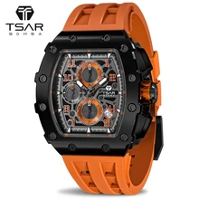 

2021 New Luxury TSAR BOMBA Mens watch Sapphire Glass 50M Waterproof Tonneau Design Quartz Sport Chronograph Relogio Masculino