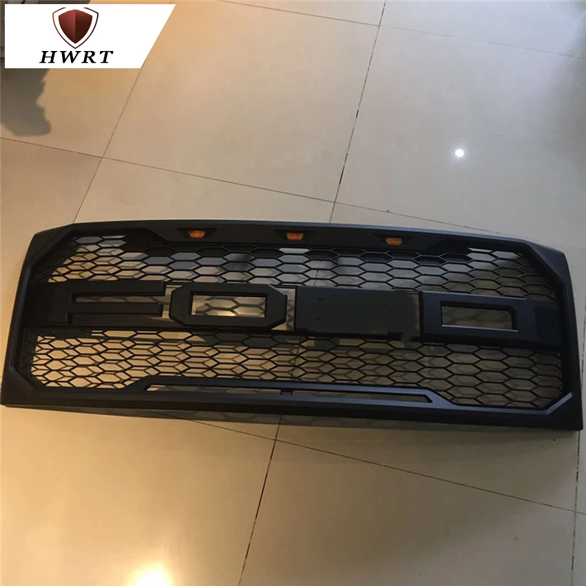 Car accessories For FORD F150 2009-2014 ABS Black Front Trim Replacement Grill GRILLES Raptor Style with LED+Letters Stock