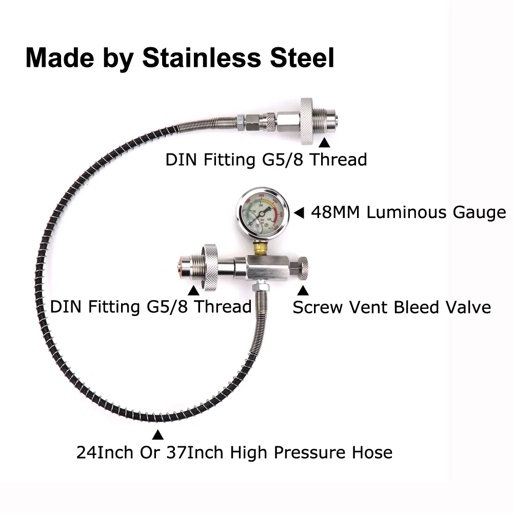 Air-Gun Dive-Cylinder PCP Paintball 300-Bar Pressure-Gauge-Dual Airsoft Decanting/equalising-Pressure-Hose