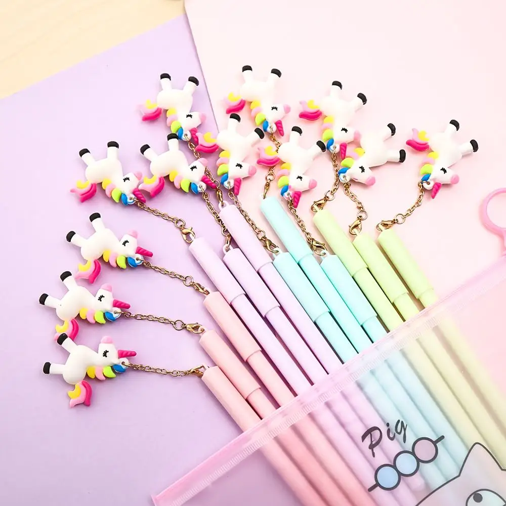 

12pcs Creative Cute Unicorn Pendant Gel Pen Kawai Cartoon School Office Thing Anime Stationery Material Kids Cool Christmas Gift