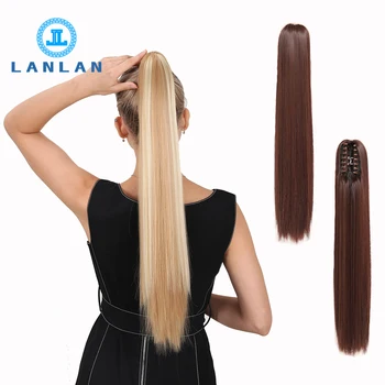 

DANBO Straight Long Clip In Hair Extensions Blonde Black Little Pony Tail High Temperature Fiber Synthetic Hair Claw Ponytails