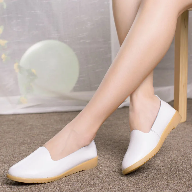 

New Style Spring And Autumn Flat Love Genuine Leather White Shoes Korean-style Casual Flat Heel-Toe Slip-on Shoes Women's