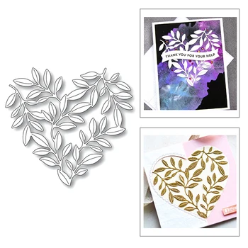 

2020 New Valentine Heart Leaf and Branch Embossing Background Metal Cutting Dies For Scrapbooking Greeting Card Making no stamps