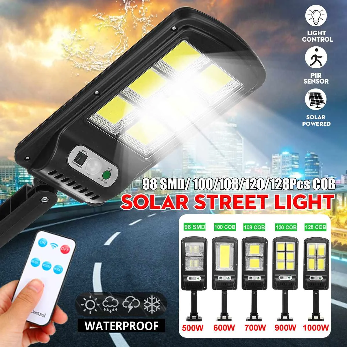 

20000LM Solar LED Lights 128 COB Outdoor Security Lighting Wall Lamp Waterproof Motion PIR Sensor Smart Control Garden Lamp