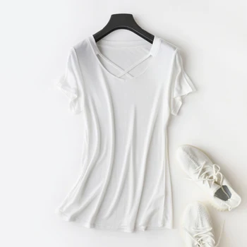 

Women's 50% Silk Stretchy Sexy Cross Neck short Sleeve T-Shirts Vest Tank top M L XL TG112