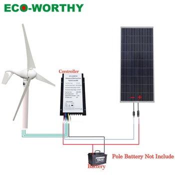 

ECOWORTHY 500W Wind Solar Hybrid System: 400W Wind Turbine Generator & 100W 12V MONO Solar Panel & 20A controller charger system