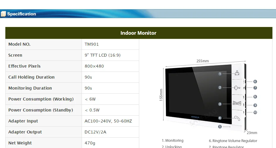 HOMSECUR TM901 Крытый мониторы для HDW проводной видео домофон системы