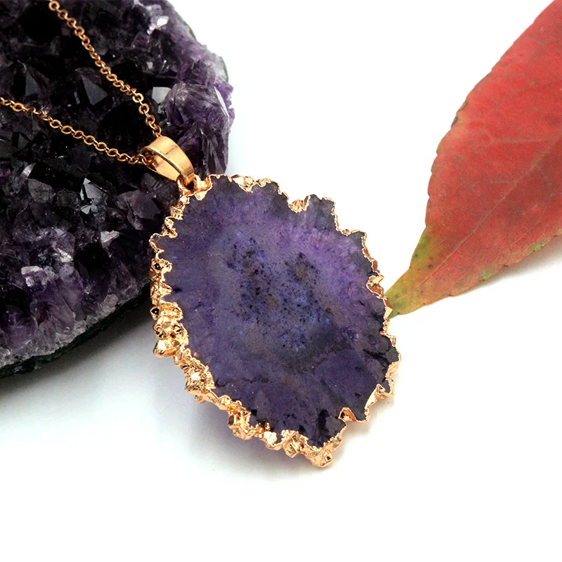 

Fashion Natural Rock Druzy Stone Pendant Necklaces for Women Gold Color Geometric Irregular Necklaces Jewelry Drop Shipping
