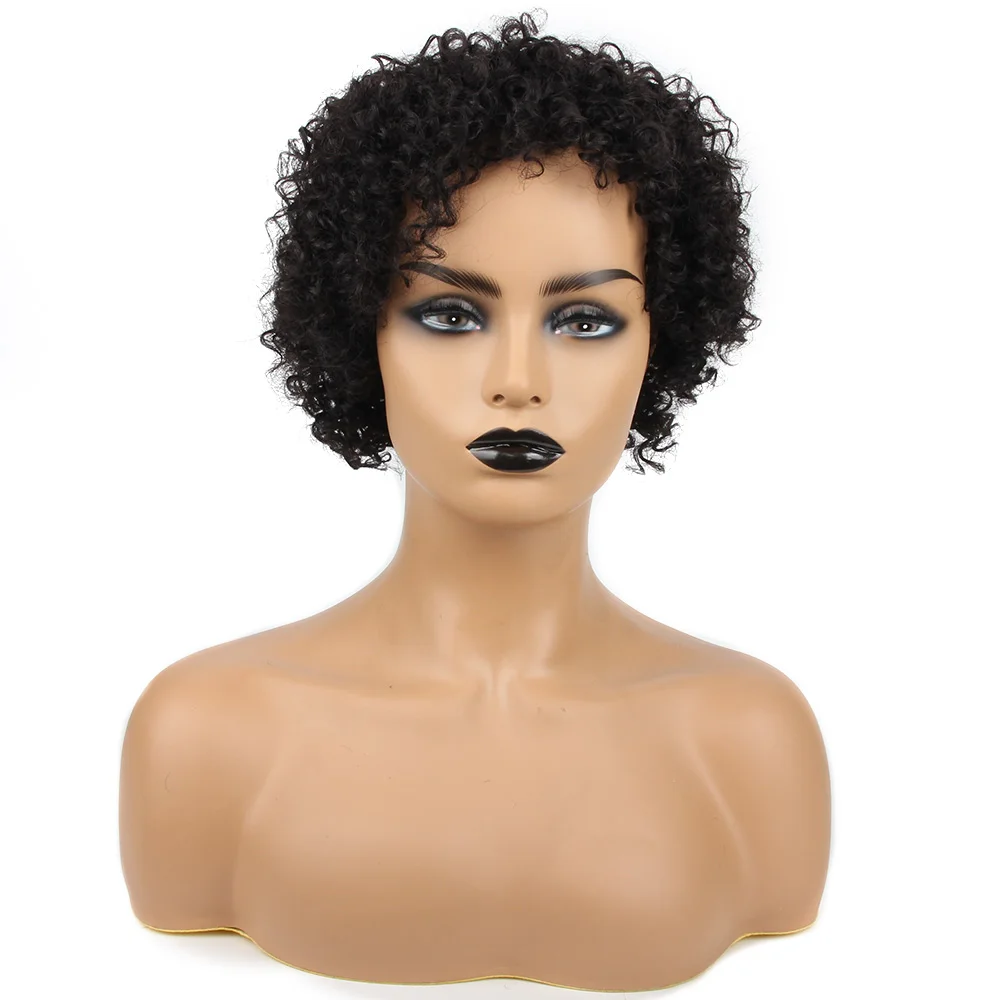 Brazilian Remy Hair Jerry Curl Wig Human Hair Wigs with Bangs Short Human Hair Wigs for Black Women Short Wig Peru