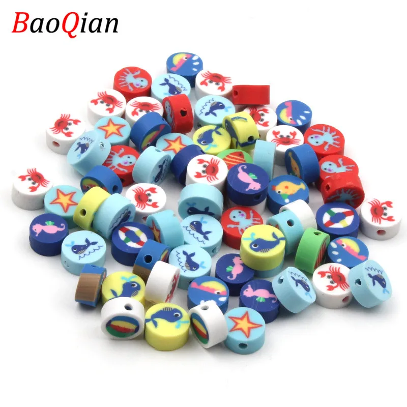 50pcs/lot Ocean Animal Polymer Clay Beads Round Loose 10mm For Diy Jewelry Making Bracelet Accessories | Украшения и аксессуары