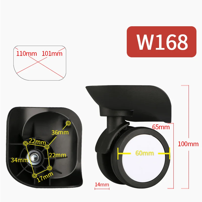 W168(2 Wheels)Black Сменные колеса для багажа, чемодан, ролики, сумка на колесиках, аксессуары, ролики, цветной чемодан, багаж, черные колеса - Цвет: W168(2 Wheels)Black