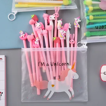

20Pcs/Pack Cartoon Gel Pen Set Office Supplies Cartoon Cute Animal Stationery Gift Gel Pens 0.5mm Pink Strawberry Horse Unicorn