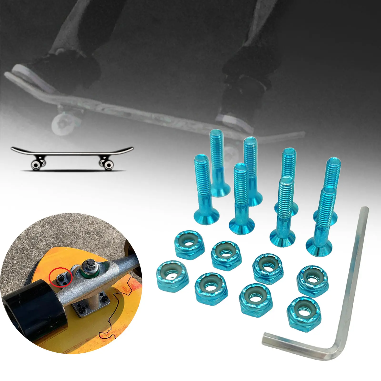 with Wrench Skateboards Longboards Hardware 25mm 8pcs Bolts/Nuts 1 Set 