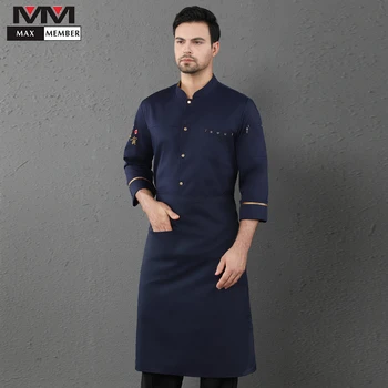 

Blue Long Sleeve Chef Uniform Unisex Work Overalls Hotel Catering Service Cafe Bakery Hair Salon Waiter Jacket Free Scarf Gift