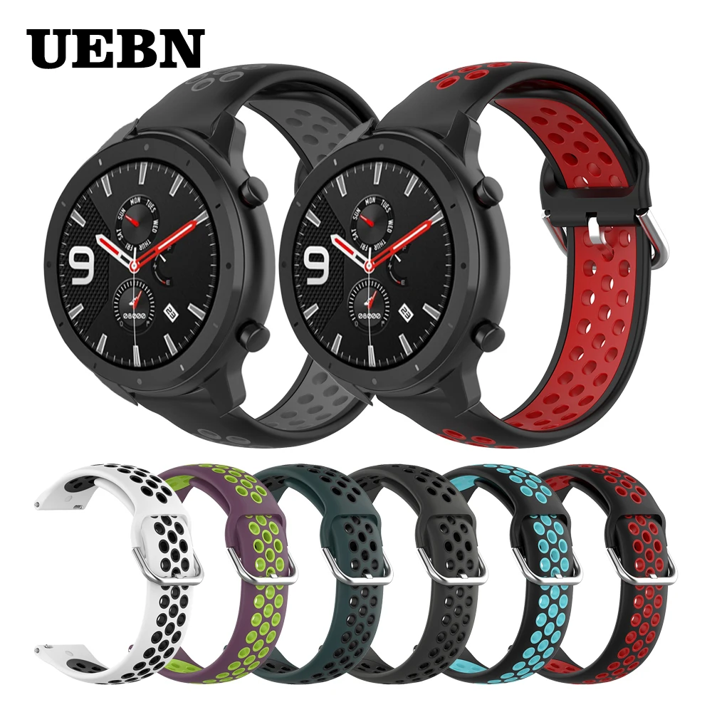 Ремешок UEBN силиконовый для Huami Amazfit GTR 42 мм 47 спортивный Воздухопроницаемый