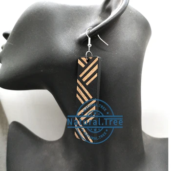 Free Shipping!!Rectangle engraved wooden earrings