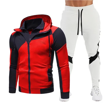 

Men's clothing for autumn and winter 2020. Fashion youth new style printed diagonal zipper hoodie + fitness pants fashion sports