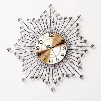 

European Large Metal Wall Clock Modern Design for Living Room Clear Crystal & Metal Clocks Iron Art Wall Watch Home Decor 24inch