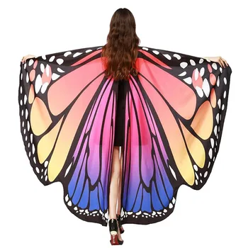 

Colorful Butterfly Wings Shawl Girls Fabric Nymph Pixie Poncho Scarf Ladies Halloween Fairy Costumes Accessory