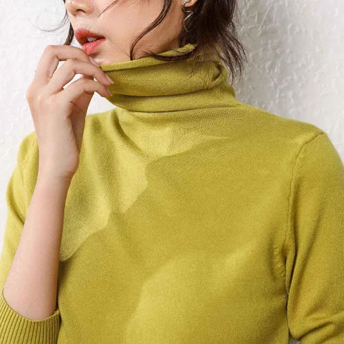 new cashmere high collar pullover inside bottoming sweater loose long sleeve autumn and winter solid color sweater women - Цвет: Autumn green